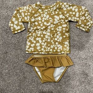 Rylee + Cru Golden Yellow and White Floral Baby Swim Set